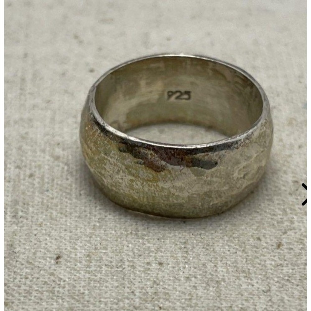 925 Sterling Silver Hammered Band Ring Size 6.75 Wide Textured 8.1g